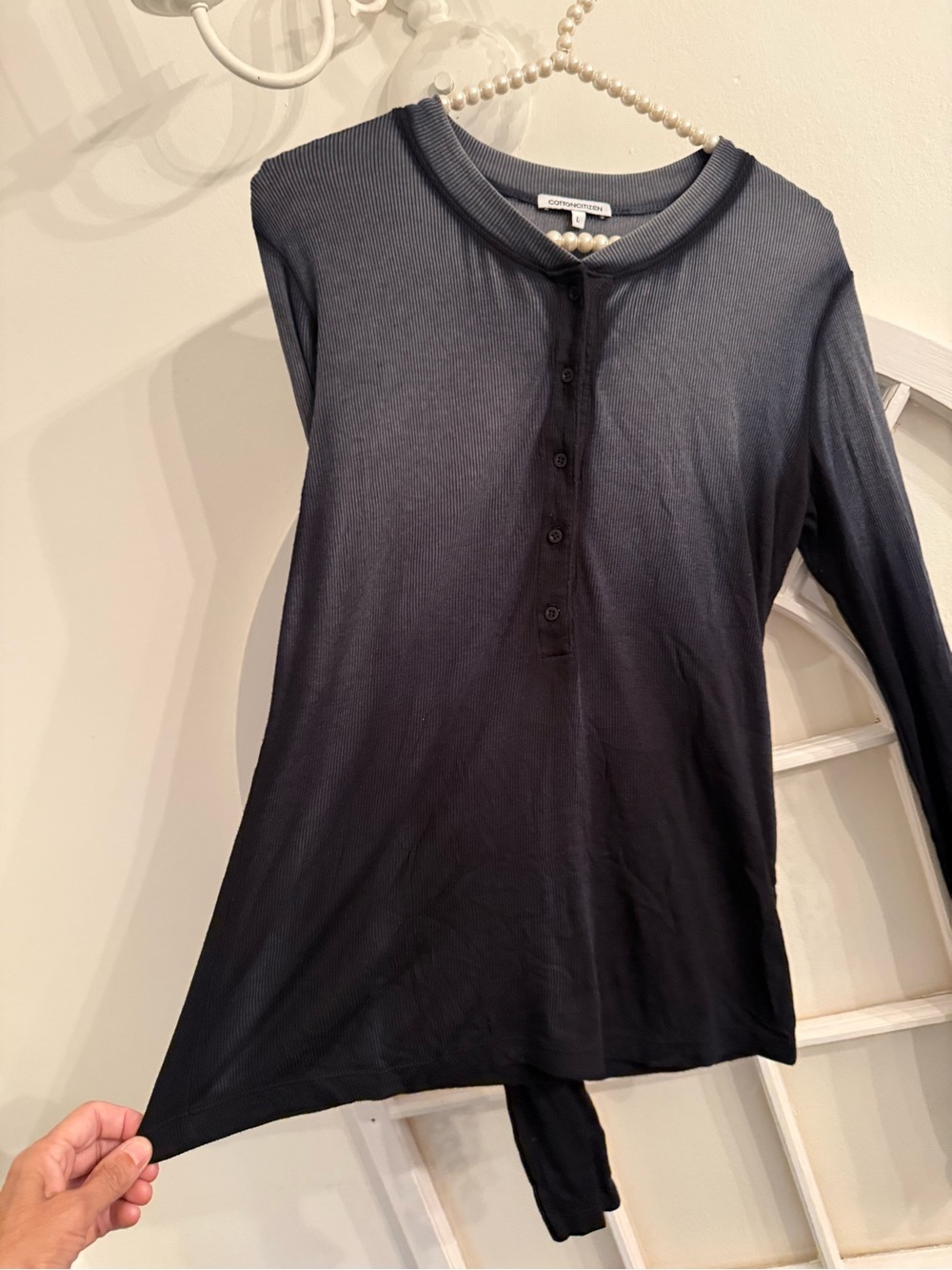 Cotton Citizen Ombre Dip Dye Ribbed Henley Long Sleeve Top Size L Made in USA